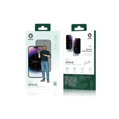 Green Lion 9H Steve Full Privacy Glass Screen Protector for iPhone 15 Pro Max - Black 