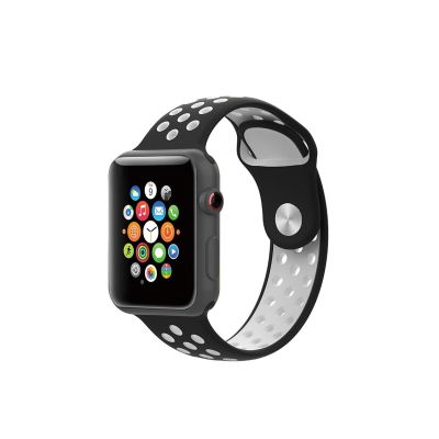 Porodo iGuard Sport Silicone Watch Band For Apple Watch 44/45mm-Black/Gray-45mm