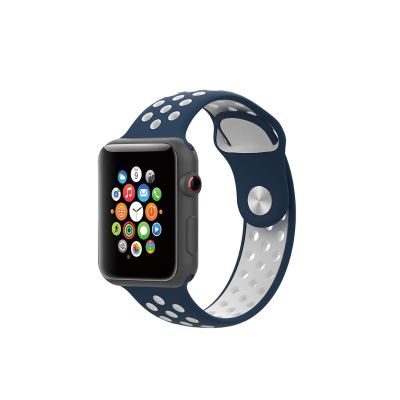 Porodo iGuard Sport Silicone Watch Band For Apple Watch 44/45mm-Dark Blue/White-44mm