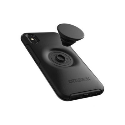Otter + Pop for iPhone Xs Max: OtterBox Symmetry Series Case with PopSockets Phone Grip and Phone Stand, Black with Aluminum Black