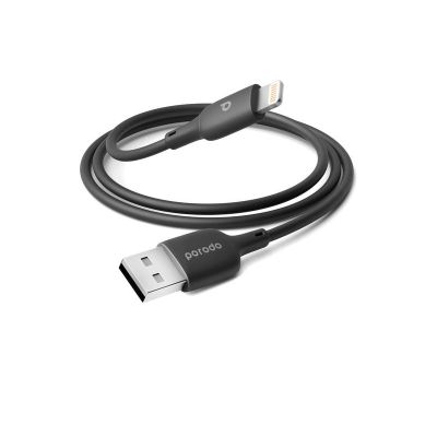 Porodo Blue PVC Lightning Cable 1m/3.2ft, USB-A to Lightning, 12W 5V/2.4A, Charge & Sync - Black-Black