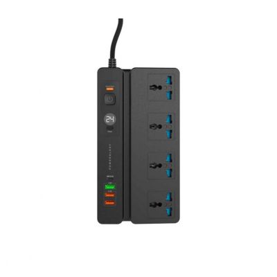 Powerology 4 AC 3 Usb & Usb-C PD 35w Multiport Socket with Phone Stand and Timer 2m