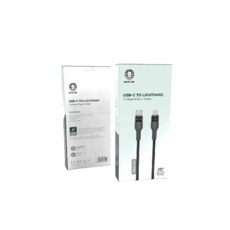 Green Lion Braided USB-C To Lightning Cable 1M PD 20W - Black
