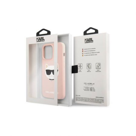 Karl Lagerfeld Liquid Silicone Case Choupette Head for iPhone 13 Pro Max - Pink