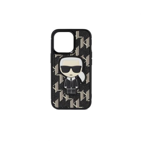 Karl Lagerfeld PU Monogram with Ikonic Stitched Patch Hard Case for iPhone 13 Pro - Black