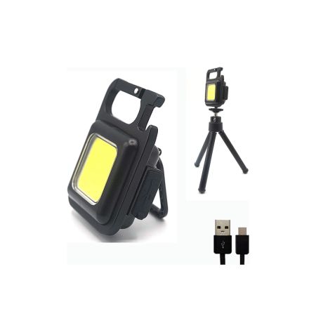 Mini COB Handheld Flashlight(500 lumens), CREVIV rechargeable keychain light with collapsible bracket and magnet