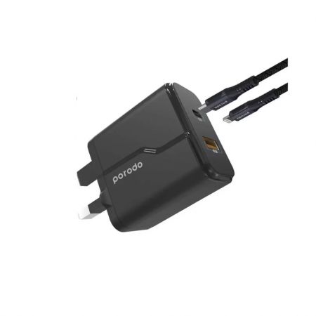 Porodo PD & QC Wall Charger 20W Includes Braided Type-C to Lightning PD Cable 1.2m/4ft