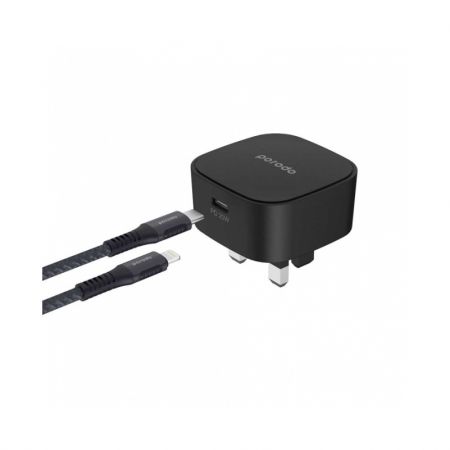 Porodo Super-Compact Fast Charger With 1.2m/4ft Braided USB-C To Lightning Cable