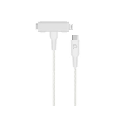 Powerology PD60W Braided USB-C To USB-C + Lightning Cable - White