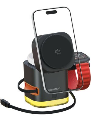Porodo Xpert 5-In-1 Retractable Wireless Charger with LED Light - Black