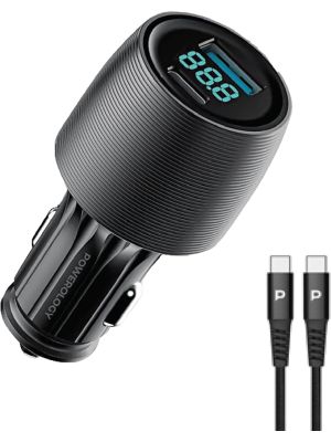 Powerology Velox 66W Double Type-C Port Car Charger - Black