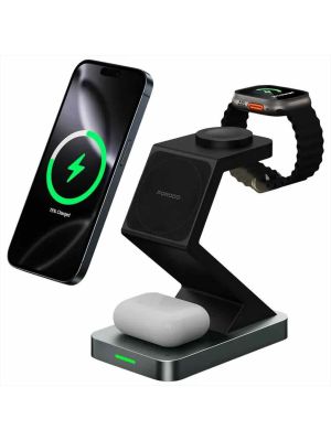 Porodo 4-In-1 Powerdock Wireless Charging Station with 360° Adjustable Viewing - Black