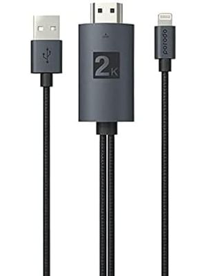 Porodo Braided 2K HDMI Lightning Cable 2M - Black