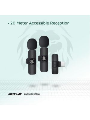 Green Lion 3 in 1 Wireless Microphone (USB-A, Type C, Lightning) -Black