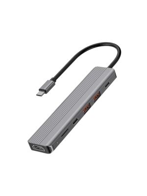 Powerology 6 in 1 Slim 4k HDMI USB-C Hub PD 100W USB Micro SD - Dark Grey