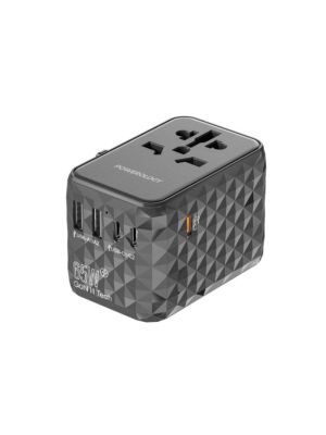 Powerology Universal Multi-Port Travel Adapter PD 65W (3X Type-C / 2X USB-A Ports)