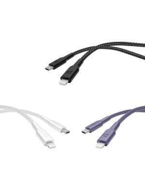 Powerology PD 60W Braided USB-C to USB-C + Lightning Cable - White