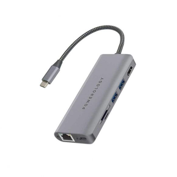 Powerology USB-C Hub & 256GB SSD Drive 100W PD - Gray